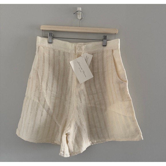 Savannah Morrow Pants - Savannah Morrow Dylan Shorts Cream Handloom 100% Linen High Waisted NWT Large